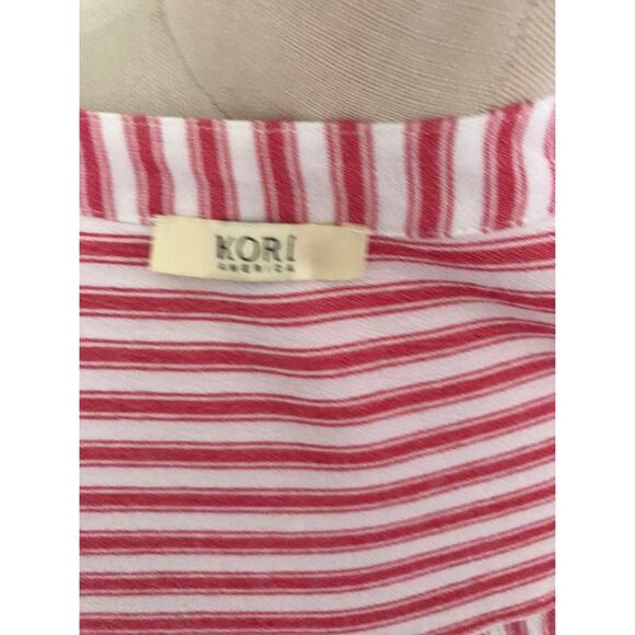 New! Kori America Red & White Striped Women's Button down Blouse Top S/M - Picture 6 of 6